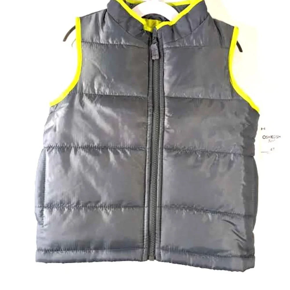 NWT Oshkosh B'gosh Girls Puffer Vest Zip-Front Gray Green Quilt Winter V… - Picture 4 of 4